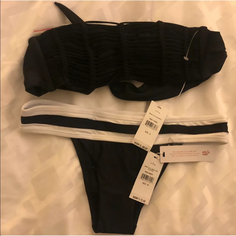 NWT PILYQ MIDNIGHT GOLD ISLA BANDEAU BAND BIKINI